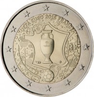 France coin 2 Euro - 2016 UEFA European Championship (2016) obverse obverse of 2 Euro - 2016 UEFA European Championship (2016) coin from France. Inscription: UEFA EURO 2016 FRANCE RF