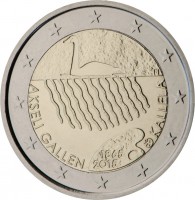 obverse of 2 Euro - 150th Anniversary of the Birth of Artist Akseli Gallen-Kallela (2015) coin with KM# 230 from Finland. Inscription: FI 1865 2015 AKSELI GALLEN KALLELA