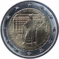 obverse of 2 Euro - 200 Years of Oesterreichische Nationalbank (2016) coin with KM# 3248 from Austria. Inscription: REPUBLIK ÖSTERREICH 1816 2016 200 JAHRE OESTERREICHISCHE NATIONALBANK