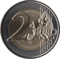 reverse of 2 Euro - 30th Anniversary of the Coming of Age and Political Rights to the Men and Women Turning 18 Years Old (2015) coin from Andorra. Inscription: 2 EURO LL