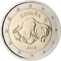 Spain coin 2 Euro - Felipe VI - Unesco’s World Cultural and Natural Heritage Sites: Cave of Altamira (2015) obverse obverse of 2 Euro - Felipe VI - Unesco’s World Cultural and Natural Heritage Sites: Cave of Altamira (2015) coin with KM# 1337 from Spain. Inscription: ESPAÑA M 2015