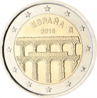 Spain coin 2 Euro - Felipe VI - Unesco’s World Cultural and and Natural Heritage Sites: Segovia (2016) obverse obverse of 2 Euro - Felipe VI - Unesco’s World Cultural and and Natural Heritage Sites: Segovia (2016) coin with KM# 1375 from Spain. Inscription: ESPAÑA 2016 M