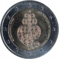 obverse of 2 Euro - Portuguese Team Participating in the Olympic Games Rio 2016 (2016) coin with KM# 867 from Portugal. Inscription: JOANA VASCONCELOS EQUIPA OLÍMPICA DE PORTUGAL 2016