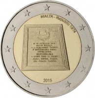 Malta coin 2 Euro - Republic of Malta 1974 (2015) obverse obverse of 2 Euro - Republic of Malta 1974 (2015) coin with KM# 167 from Malta. Inscription: MALTA - Republic 1974 2015