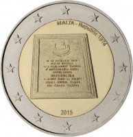 obverse of 2 Euro - Republic of Malta 1974 (2015) coin with KM# 167 from Malta. Inscription: MALTA - Republic 1974 2015