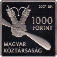Hungary coin 1000 Forint - 125th Anniversary to Birth of János Adorján (2007) obverse obverse of 1000 Forint - 125th Anniversary to Birth of János Adorján (2007) coin with KM# 797 from Hungary. Inscription: 2007 BP. 1000 FORINT MAGYAR KÖZTÁRSASÁG