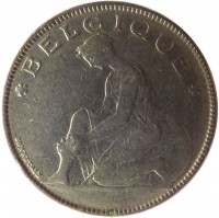 obverse of 2 Francs - Albert I - French text (1923 - 1930) coin with KM# 91 from Belgium. Inscription: • BELGIQUE • BONNETAIN