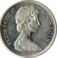 Canada coin 50 Cents - Elizabeth II - 2'nd Portrait (1965 - 1966) obverse obverse of 50 Cents - Elizabeth II - 2'nd Portrait (1965 - 1966) coin with KM# 63 from Canada. Inscription: ELIZABETH II D · G · REGINA