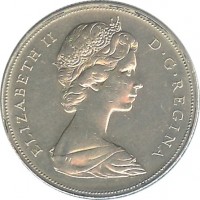 Canada coin 1 Dollar - Elizabeth II - 100th Anniversary to Accession of British Columbia (1971) obverse obverse of 1 Dollar - Elizabeth II - 100th Anniversary to Accession of British Columbia (1971) coin with KM# 79 from Canada. Inscription: ELIZABETH II D · G · REGINA