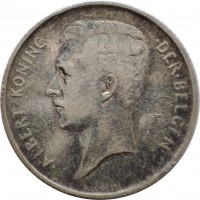 Belgium coin 1 Franc - Albert I - Dutch text (1910 - 1918) obverse obverse of 1 Franc - Albert I - Dutch text (1910 - 1918) coin with KM# 73 from Belgium. Inscription: · ALBERT · KONING · · DER · BELGEN · G. Devreese