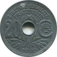 France coin 20 Centimes (1945 - 1946) reverse reverse of 20 Centimes (1945 - 1946) coin with KM# 907 from France. Inscription: LIBERTE · EGALITE FRATERNITE 20 CMES 1945