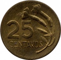 reverse of 25 Centavos (1966 - 1973) coin with KM# 246 from Peru. Inscription: 25 CENTAVOS