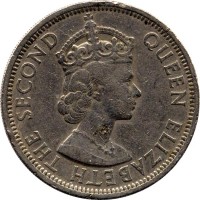 obverse of 50 Cents - Elizabeth II - 1'st Portrait (1955 - 1965) coin with KM# 7 from Eastern Caribbean States. Inscription: QUEEN ELIZABETH THE SECOND