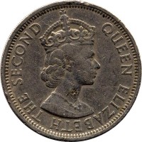 Eastern Caribbean States coin 50 Cents - Elizabeth II - 1'st Portrait (1955 - 1965) obverse obverse of 50 Cents - Elizabeth II - 1'st Portrait (1955 - 1965) coin with KM# 7 from Eastern Caribbean States. Inscription: QUEEN ELIZABETH THE SECOND