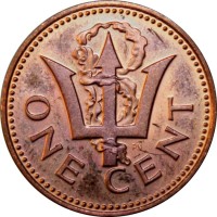 reverse of 1 Cent - Elizabeth II - 10th Anniversary of Independence (1976) coin with KM# 19 from Barbados. Inscription: ONE CENT