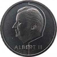 obverse of 50 Francs - Albert II - French text (1994 - 2001) coin with KM# 193 from Belgium. Inscription: ALBERT II