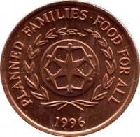 obverse of 2 Seniti - Taufa'ahau Tupou IV - FAO: Family Planning (1981 - 1996) coin with KM# 67 from Tonga. Inscription: PLANNED FAMILIES · FOOD FOR ALL 1996