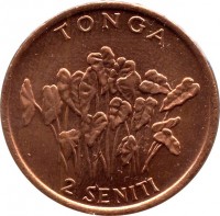 reverse of 2 Seniti - Taufa'ahau Tupou IV - FAO: Family Planning (1981 - 1996) coin with KM# 67 from Tonga. Inscription: TONGA 2 SENITI