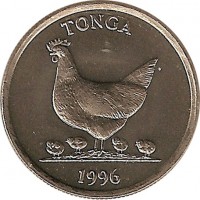obverse of 5 Seniti - Taufa'ahau Tupou IV - FAO: World Food Day (1981 - 2005) coin with KM# 68 from Tonga. Inscription: TONGA 1996
