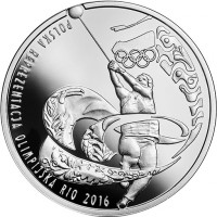 Poland coin 10 Złotych - Polish Olympic Team in Rio de Janeiro 2016 (2016) reverse reverse of 10 Złotych - Polish Olympic Team in Rio de Janeiro 2016 (2016) coin with Y# 956 from Poland. Inscription: POLSKA REPREZENTACJA OLIMPIJSKA RIO 2016