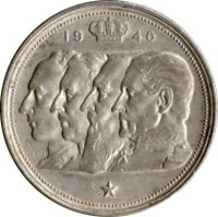 obverse of 100 Francs - Baudouin I - French text (1948 - 1954) coin with KM# 138 from Belgium. Inscription: 19 48 *