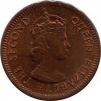 obverse of 1 Cent - Elizabeth II - 1'st Portrait (1953 - 1978) coin with KM# 31 from Mauritius. Inscription: QUEEN ELIZABETH THE SECOND