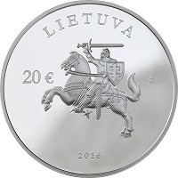 obverse of 20 Euro - 25th Anniversary of the Consolidation of Independence (2016) coin with KM# 223 from Lithuania. Inscription: LIETUVA 20€ 2016