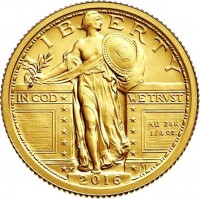 United States coin 1/4 Dollar - Standing Liberty Quarter Centennial (2016) obverse obverse of 1/4 Dollar - Standing Liberty Quarter Centennial (2016) coin with KM# 642 from United States. Inscription: LIBERTY IN GOD WE TRUST AU 24K 1/4 oz. 2016