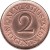 reverse of 2 Cents - Elizabeth II - 1'st Portrait (1953 - 1978) coin with KM# 32 from Mauritius. Inscription: MAURITIUS 2 TWO · CENTS · 1975