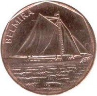 Cape Verde coin 5 Escudos - Ships: Belmira (1994) reverse reverse of 5 Escudos - Ships: Belmira (1994) coin with KM# 36 from Cape Verde. Inscription: BELMIRA