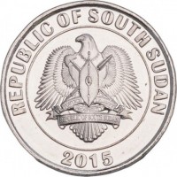 South Sudan coin 50 Piasters (2015) obverse obverse of 50 Piasters (2015) coin with KM# 3 from South Sudan. Inscription: REPUBLIC OF SOUTH SUDAN 2015
