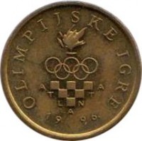 Croatia coin 5 Lipa - Summer Olympic Games in Atlanta 1996 (1996) obverse obverse of 5 Lipa - Summer Olympic Games in Atlanta 1996 (1996) coin with KM# 37 from Croatia. Inscription: OLIMPIJSKE IGRE ATLANTA 19 96.