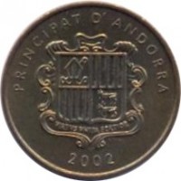 obverse of 2 Cèntims - Joan Martí i Alanis - Narcissus poeticus (2002) coin with KM# 179 from Andorra. Inscription: PRINCIPAT D' ANDORRA 2002