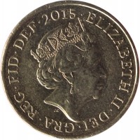 obverse of 1 Pound - Elizabeth II - Royal Coat of Arms of the UK - 5'th Portrait (2015) coin with KM# 1341 from United Kingdom. Inscription: ELIZABETH II · DEI · GRA · REG · FID · DEF · 2015 J.C