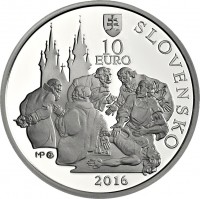 Slovakia coin 10 Euro - 450th Anniversary of the Birth of Ján Jessenius (2016) obverse obverse of 10 Euro - 450th Anniversary of the Birth of Ján Jessenius (2016) coin from Slovakia. Inscription: SLOVENSKO 10 EURO 2016
