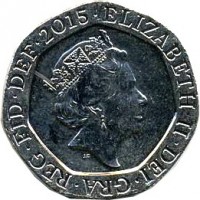 United Kingdom coin 20 Pence - Elizabeth II - 5'th Portrait (2015 - 2016) obverse obverse of 20 Pence - Elizabeth II - 5'th Portrait (2015 - 2016) coin with KM# 1336 from United Kingdom. Inscription: ELIZABETH II ∙ DEI ∙ GRA ∙ REG ∙ FID ∙ DEF ∙ 2015 ∙ J.C
