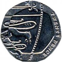 United Kingdom coin 20 Pence - Elizabeth II - 5'th Portrait (2015 - 2016) reverse reverse of 20 Pence - Elizabeth II - 5'th Portrait (2015 - 2016) coin with KM# 1336 from United Kingdom. Inscription: TWENTY PENCE MD