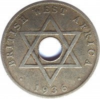 reverse of 1 Penny - Edward VIII (1936) coin with KM# 16 from British West Africa. Inscription: BRITISH WEST AFRICA · 1936 ·
