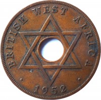 reverse of 1 Penny - George VI (1952) coin with KM# 30a from British West Africa. Inscription: BRITISH WEST AFRICA 1952