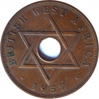 reverse of 1 Penny - Elizabeth II (1956 - 1958) coin with KM# 33 from British West Africa. Inscription: BRITISH WEST AFRICA 1957