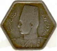 Egypt coin 2 Piastres - Farouk I (1944) obverse obverse of 2 Piastres - Farouk I (1944) coin with KM# 369 from Egypt. Inscription: فاروق الأول ملك مصر