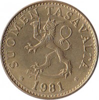 obverse of 50 Penniä (1963 - 1990) coin with KM# 48 from Finland. Inscription: SUOMEN TASAVALTA 1971
