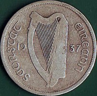obverse of 1 Florin / 2 Shillings (1928 - 1937) coin with KM# 7 from Ireland. Inscription: SAORSTAT EIREANN 19 33