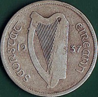 Ireland coin 1 Florin / 2 Shillings (1928 - 1937) obverse obverse of 1 Florin / 2 Shillings (1928 - 1937) coin with KM# 7 from Ireland. Inscription: SAORSTAT EIREANN 19 33