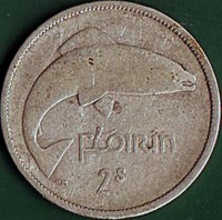 reverse of 1 Florin / 2 Shillings (1928 - 1937) coin with KM# 7 from Ireland. Inscription: Flóirin 2s PM