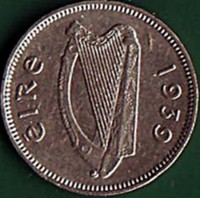 obverse of 3 Pence (1939 - 1940) coin with KM# 12 from Ireland. Inscription: EIRE 1939