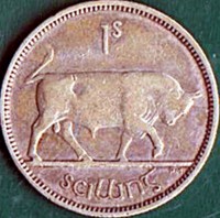 reverse of 1 Shilling (1939 - 1942) coin with KM# 14 from Ireland. Inscription: 1S scilling