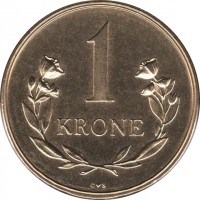 reverse of 1 Krone - Frederik IX (1957) coin with KM# 10 from Greenland. Inscription: 1 KRONE