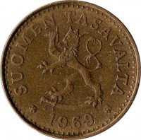 Finland coin 10 Penniä (1963 - 1982) obverse obverse of 10 Penniä (1963 - 1982) coin with KM# 46 from Finland. Inscription: SUOMEN TASAVALTA 1979 K