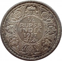 India coin 1/4 Rupee - George V (1912 - 1936) reverse reverse of 1/4 Rupee - George V (1912 - 1936) coin with KM# 518 from India. Inscription: 1/4 RUPEE INDIA 1936 چار آنہ